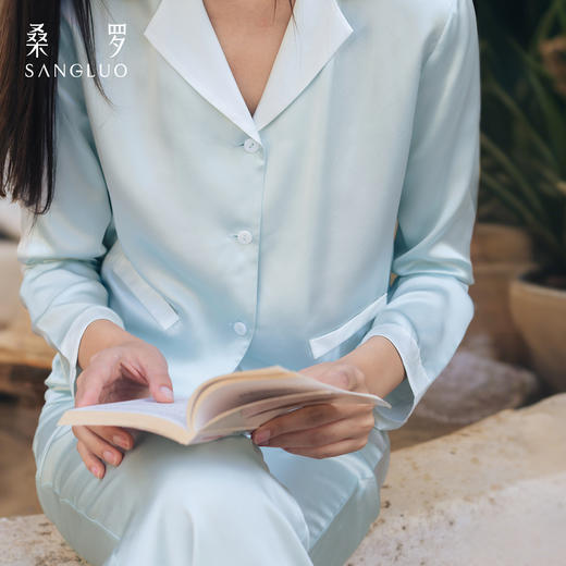 桑罗23姆米睡衣套装桑蚕丝女长袖家居服可外穿 商品图0