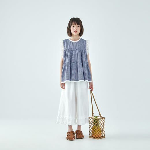 棵初2026年夏季新款亲子中大女童格纹花边无袖小衫轻薄甜美风上衣 商品图1