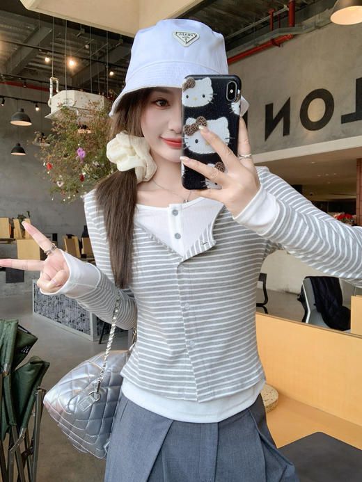 <曾小咸推荐>3.15现货秒杀 ！微信超特价！西装裤 秒杀89.99！！韩系灰白条纹假两件t 日常159.99 立减90 秒杀69.99！！ 商品图13