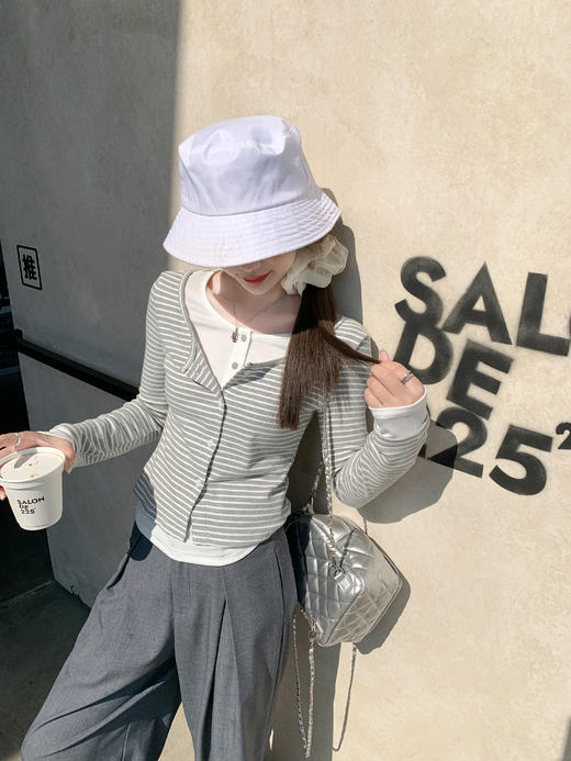 <曾小咸推荐>3.15现货秒杀 ！微信超特价！西装裤 秒杀89.99！！韩系灰白条纹假两件t 日常159.99 立减90 秒杀69.99！！ 商品图6