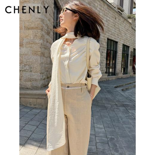 尘衣｜26SS法式飘带真丝廓形衬衫 商品图0