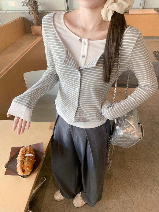 <曾小咸推荐>3.15现货秒杀 ！微信超特价！西装裤 秒杀89.99！！韩系灰白条纹假两件t 日常159.99 立减90 秒杀69.99！！ 商品图7