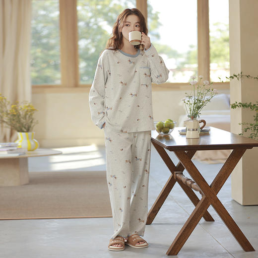爱帝新款纯棉睡衣套女士文艺印花长袖家居服套装免穿文胸 商品图9