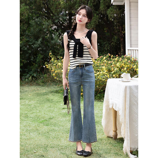 鹿向南「俏皮甜梦」黑白条纹吊带背心女夏季复古风减龄无袖上衣 商品图2