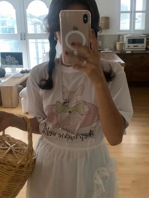 F031407卡通小狗看书印花圆领二次元减龄少女感短袖T恤 商品图13