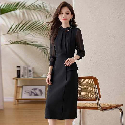 「自」全新升级【铂金会员349/天猫469/差价120】(72118)洛诗琳设计感假两件连衣裙女2026春季新款气质收腰中长裙 商品图3