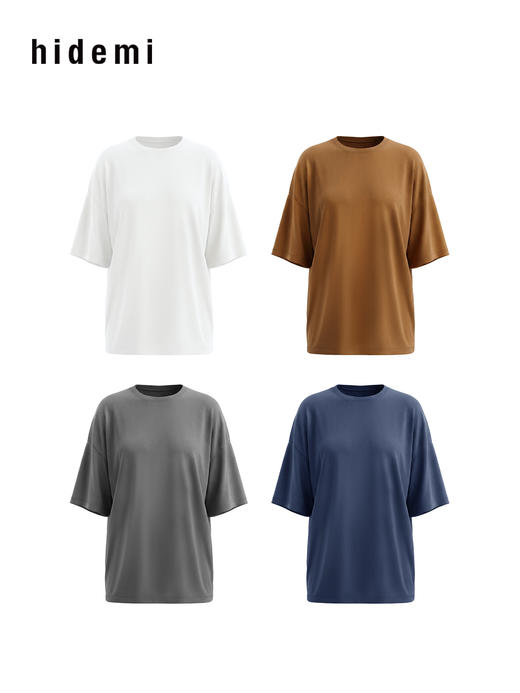 hidemi副线小h 简约圆领松弛宽松百搭多色T恤上衣 商品图8