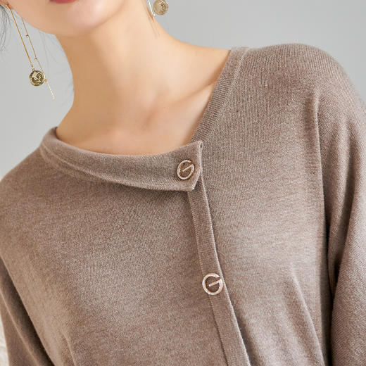 剩S/M/L 芳外秋季新款轻熟风蝙蝠袖连衣裙中长款针织连衣裙女打底裙7406 商品图4