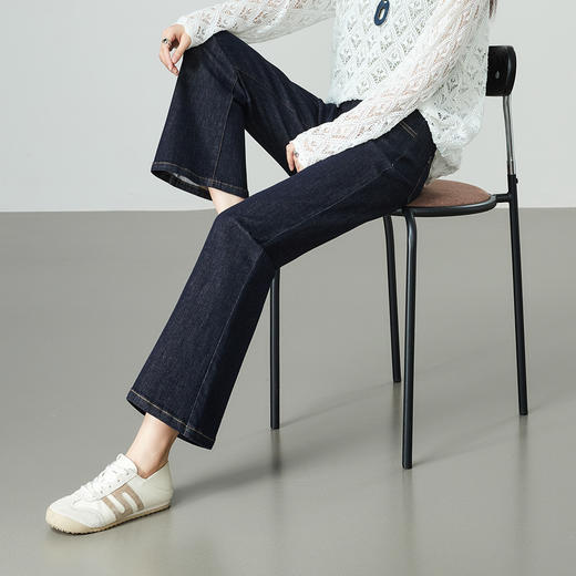 【春新品！九分-微喇牛仔】逸阳不易褪色显高显瘦小个子喇叭牛仔裤7472CS 商品图3