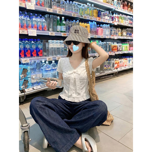 <曾小咸推荐>韩系设计感高腰牛仔裤长裤【预售款，预计3-15天！！】 商品图2