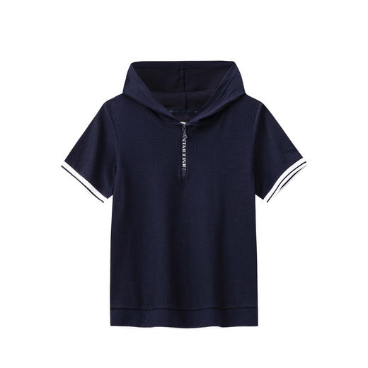 安踏莫代尔亲肤连帽短袖女夏季通勤时尚半拉链休闲短袖162628129 商品图5