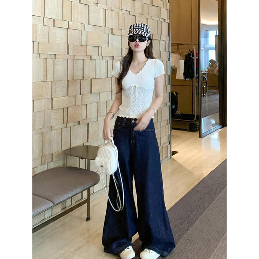 <曾小咸推荐>韩系v领镂空针织t恤女短袖 商品图3