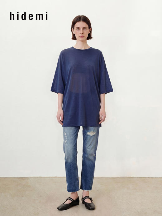 hidemi副线小h 破洞毛边直筒牛仔裤长裤 商品图2