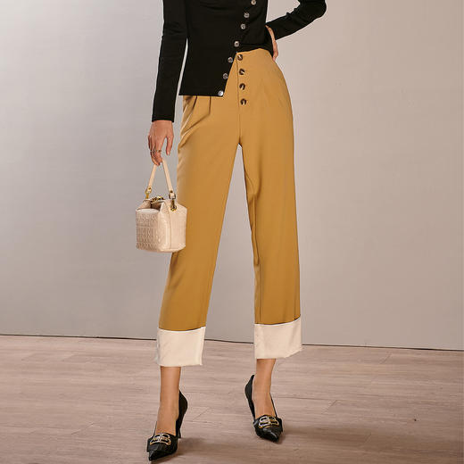 芳外春季新款时尚气质撞色九分裤子通勤宽松直筒休闲裤女0324 商品图3