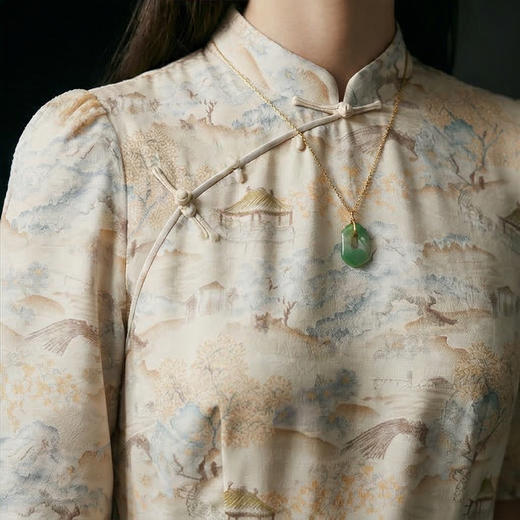 【咕咕同款】PL/PALUOPO/PL【100%桑蚕丝】立领斜襟古典印花新中式连衣裙女 ES2F0800Z帕罗 商品图6