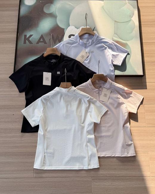 F031458四色女士同款半拉链短袖T恤上衣休闲运动款式半拉链短袖吸湿速干T恤 商品图0