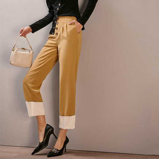 芳外春季新款时尚气质撞色九分裤子通勤宽松直筒休闲裤女0324 商品图2