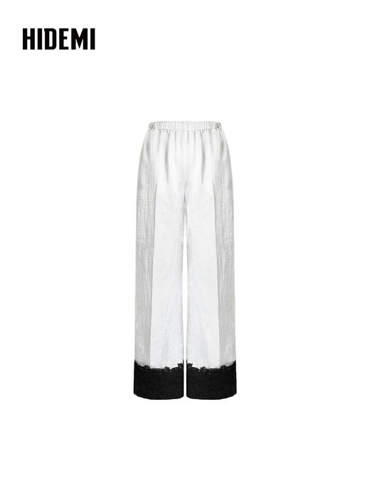 HIDEMI 设计感蕾丝拼接松紧腰缎感直筒裤休闲裤长裤 商品图10