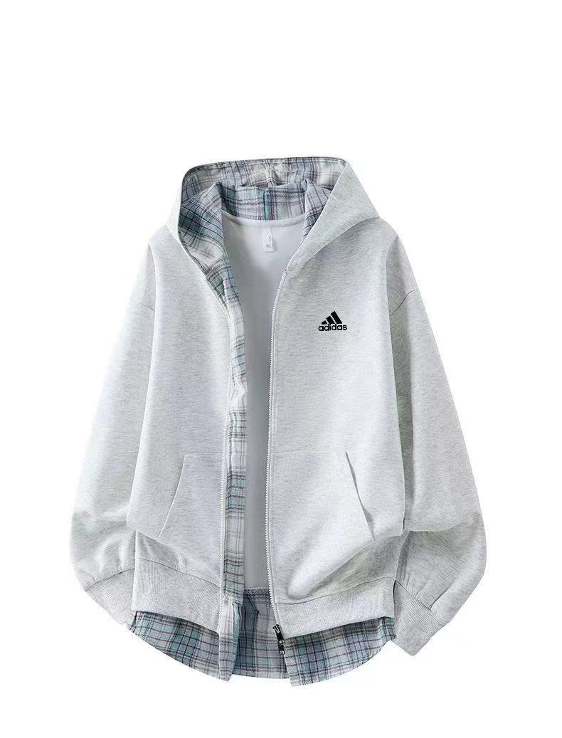 F031437大方随性撞色拼接宽松版型连帽套头开衫卫衣外套