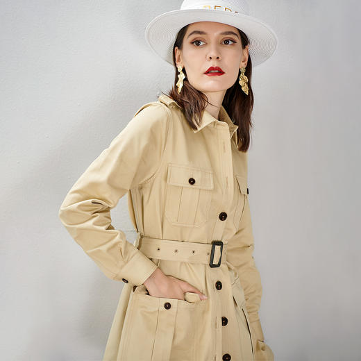 剩L/XL 芳外春季新款时尚复古通勤工装风衣单排扣收腰修身外套女1393 商品图1
