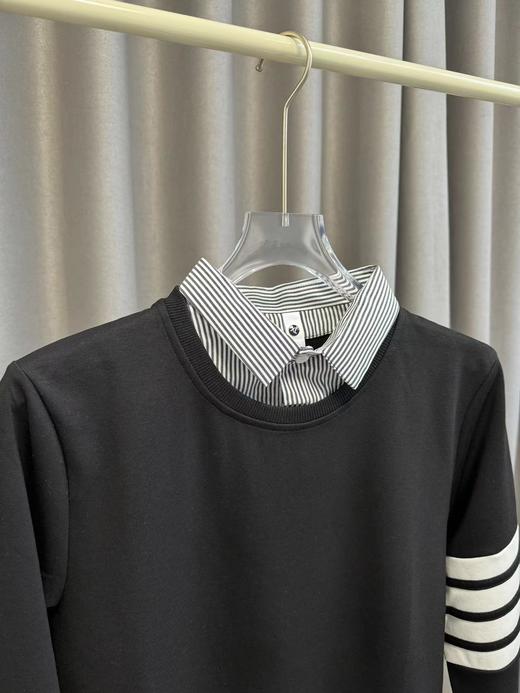 F031486春季新品纯棉假两件学院风针织四道杠情侣款卫衣 商品图11