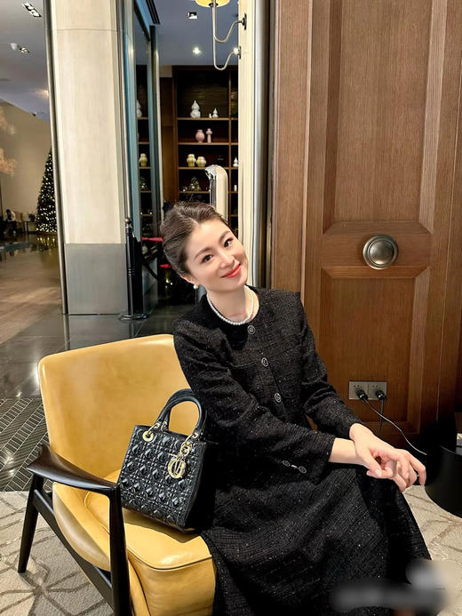 Dior  黑金 漆皮 藤格纹 五格 戴妃包 商品图3