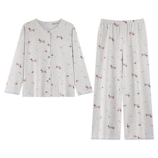 爱帝新款纯棉睡衣套女士文艺印花长袖家居服套装免穿文胸 商品图4