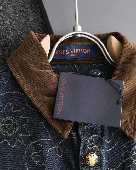 F031476金线刺绣老花字母logo牛仔翻领衬衫短袖外套 商品图6