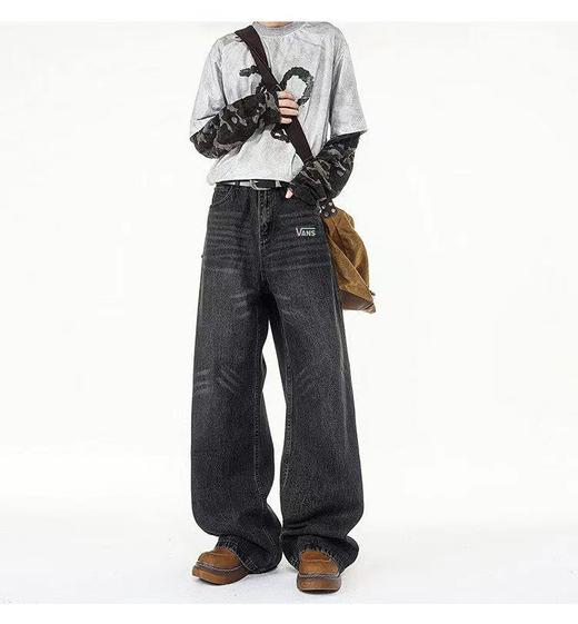 F031436新款复古两色重工立体裁剪水洗工装洗旧阔腿牛仔裤 商品图0
