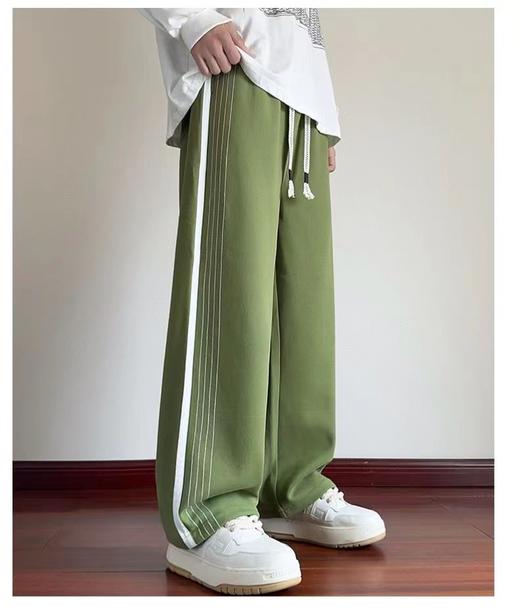 F031428时尚百搭纯色侧边拼接不对称条纹直筒学生休闲长裤 商品图2