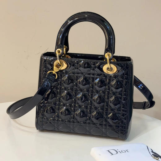 Dior  黑金 漆皮 藤格纹 五格 戴妃包 商品图1