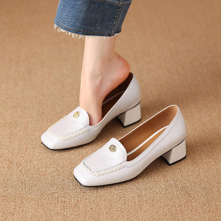 【预售5天】巨软法式复古羊皮乐福鞋女粗中跟一脚蹬通勤百搭单鞋山茶花小皮鞋SY&8710