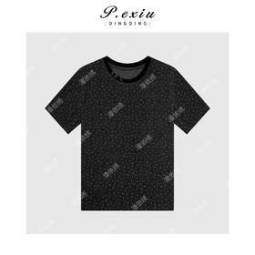 03-3潘依绣丁丁宠粉设计感亮丝烫钻圆领短袖T恤 Q56037