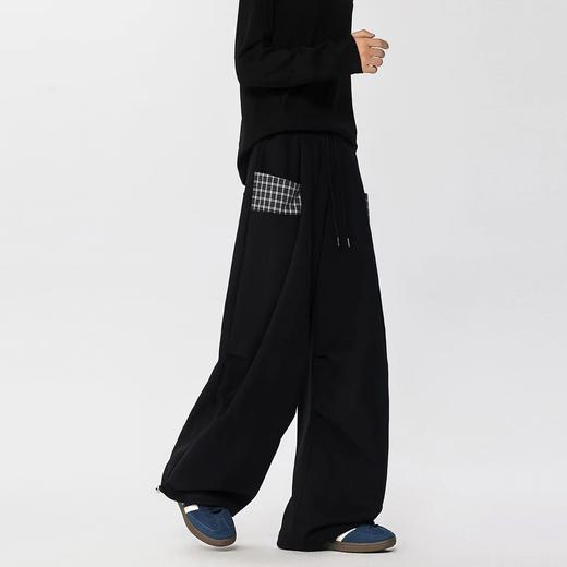 F031435情侣休闲小众拼接格子磨毛工艺直筒阔腿裤 商品图1