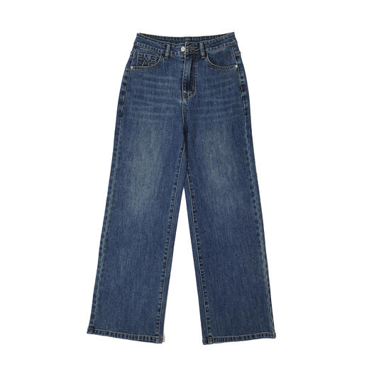 半身缘女裤 春季浮雕感压花柔软中直筒宽松牛仔裤261102U10120185 商品图5