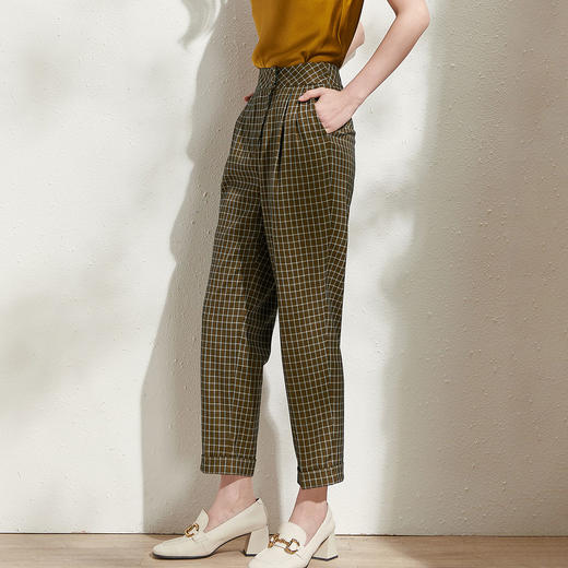 剩S/M 芳外春季新款时尚百搭小格纹哈伦裤通勤显瘦九分休闲裤女0272 商品图3