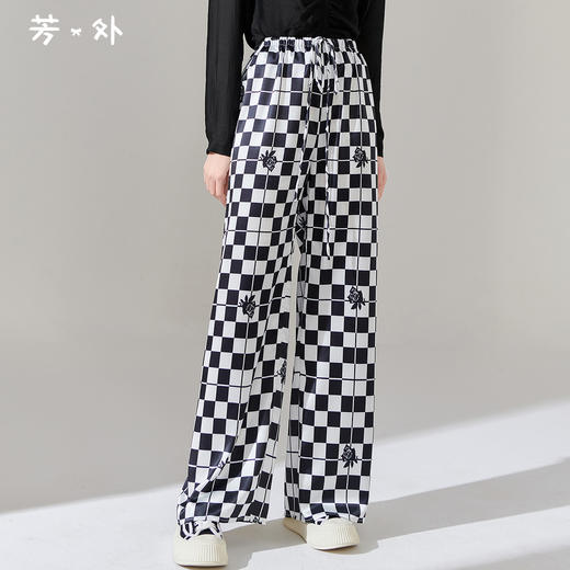 剩S 芳外春季新款黑白色棋盘格休闲裤 商品图0