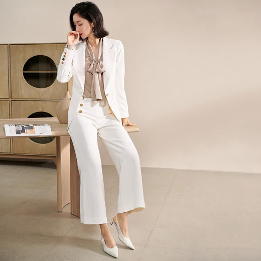米思阳春装新款时尚职业套装修身西装外套阔腿裤两件套女0470 商品图3