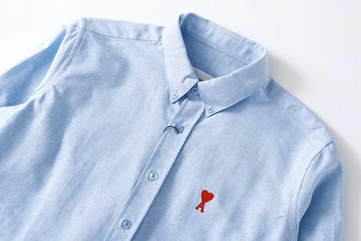 F031402小爱心纯色牛津布棉质扣角领男女同款休闲衬衫 商品图3