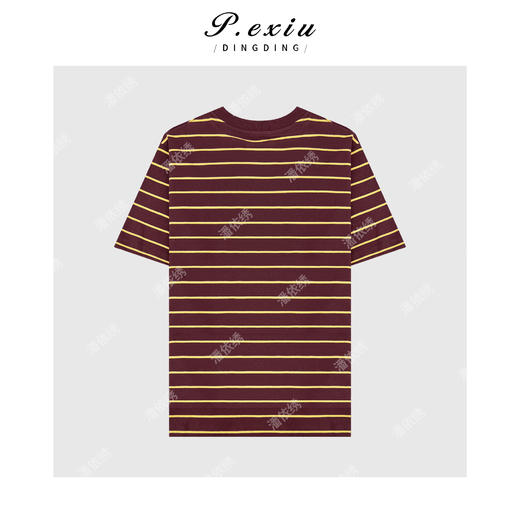 03-3潘依绣丁丁宠粉韩系慵懒撞色条纹短袖T恤Q65428 商品图1