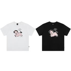 F031404马年新年限定可爱波点小马字母印花圆领短袖T恤