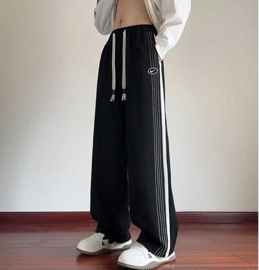 F031428时尚百搭纯色侧边拼接不对称条纹直筒学生休闲长裤 商品图5