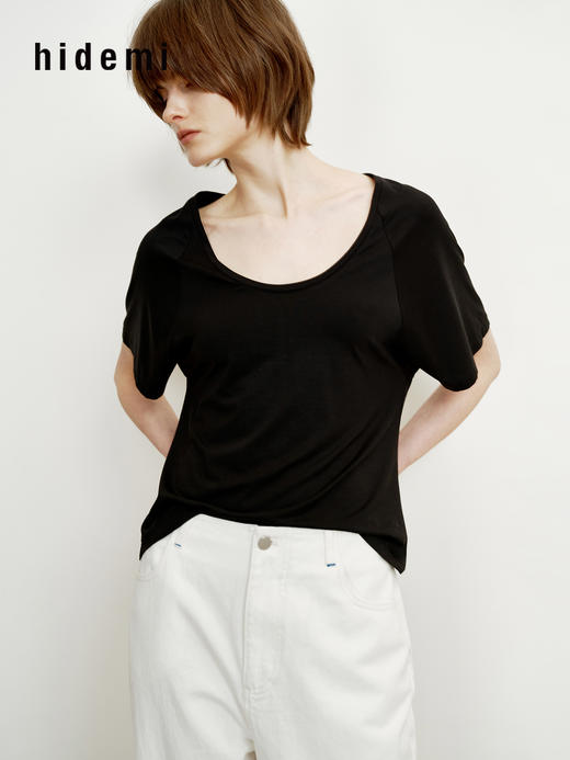 hidemi副线小h 莫代尔弹力圆领百搭短袖T恤上衣 商品图5