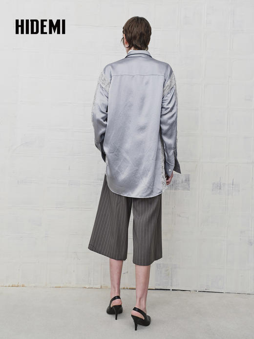 HIDEMI 设计感蕾丝镂空拼接翻领长袖衬衫 商品图3