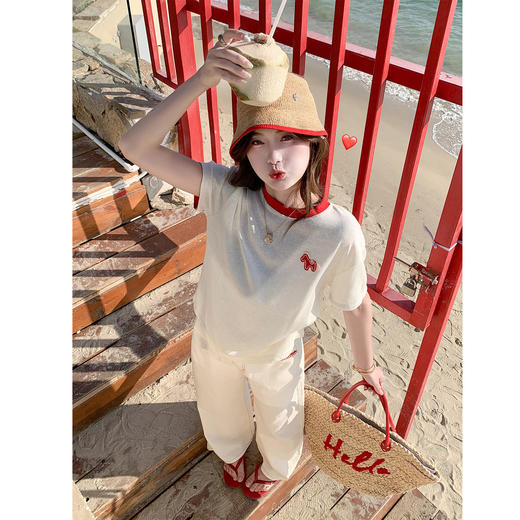 <曾小咸推荐>韩系撞色圆领减龄短袖t恤女 商品图4