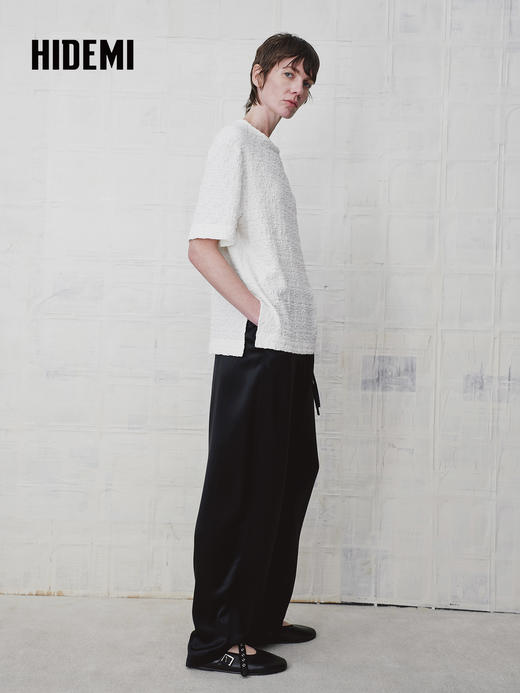 HIDEMI 肌理感百搭纯色短袖圆领T恤上衣 商品图2