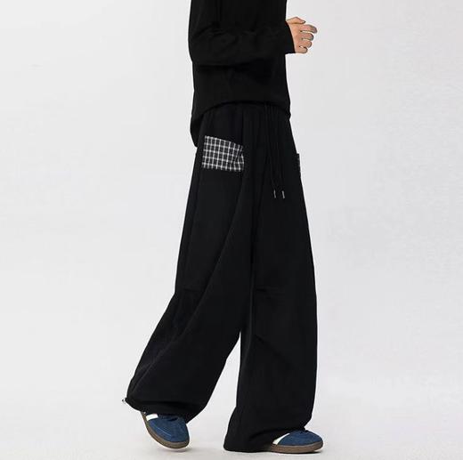 F031435情侣休闲小众拼接格子磨毛工艺直筒阔腿裤 商品图2
