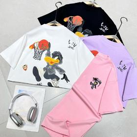 复古街潮宽松版卡通人物图案印花短袖夏季圆领T恤   YLZ-MZ-6611