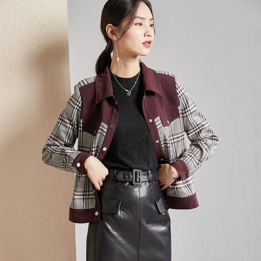 剩S/M 春秋款格纹拼接小香风外套女气质复古时尚翻领短外套 商品图2
