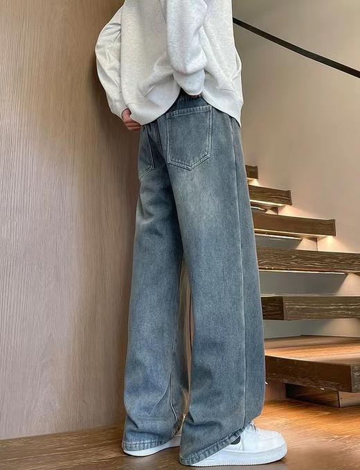 F031429新款十字架直筒水洗牛仔裤破卡面料宽松休闲长裤 商品图7